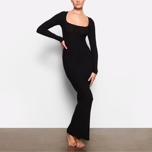 SKIMS Black Long Sleeve Maxi Dress